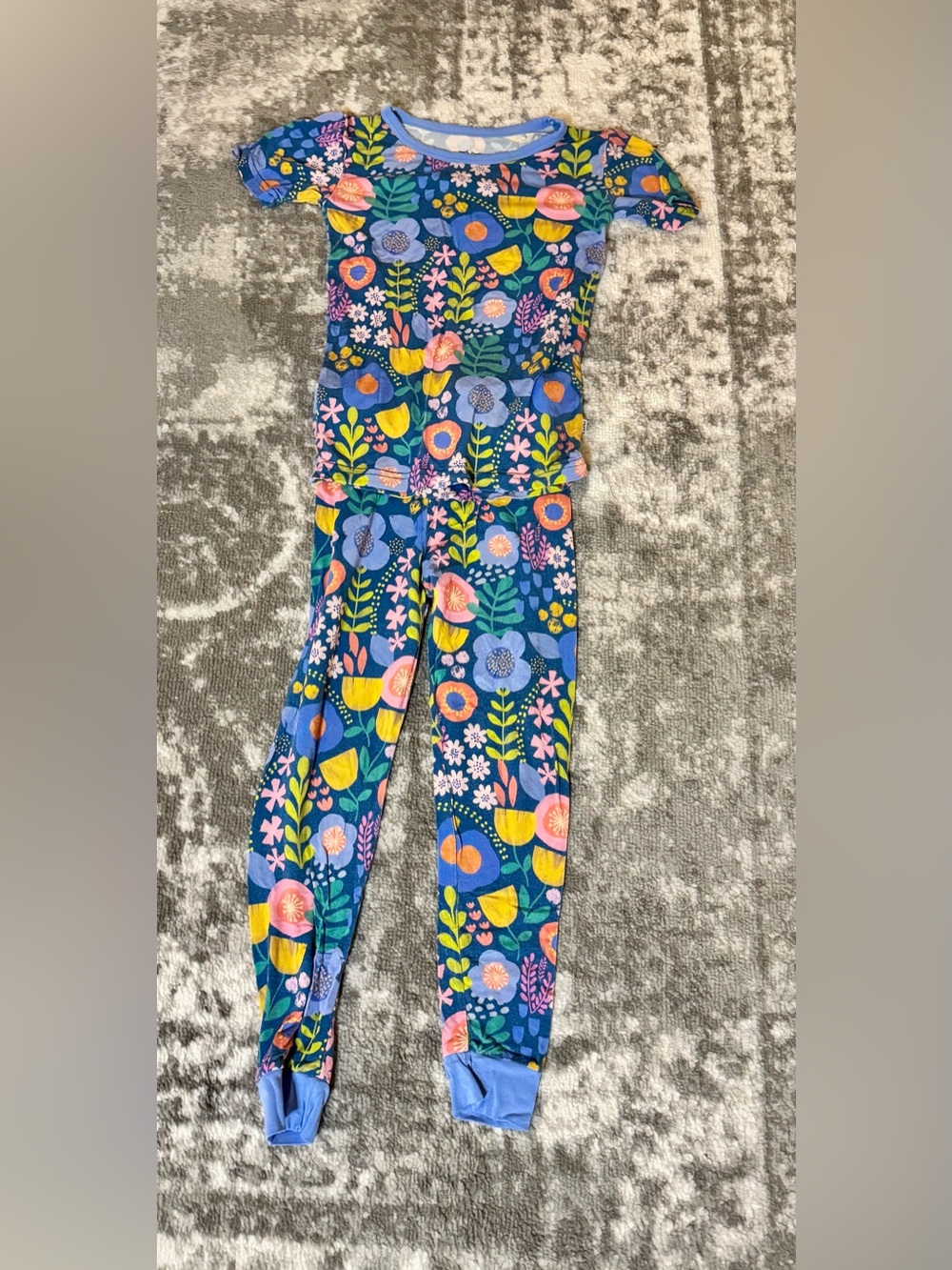 Little Sleepies Blue Floral Stretch Leggings with Pink & Yellow Accents